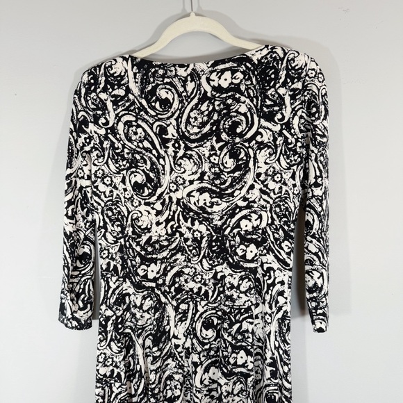 Lauren Ralph Lauren Paisley Print Jersey Knit Dress Size 6 Black White Stretch - Picture 9 of 10